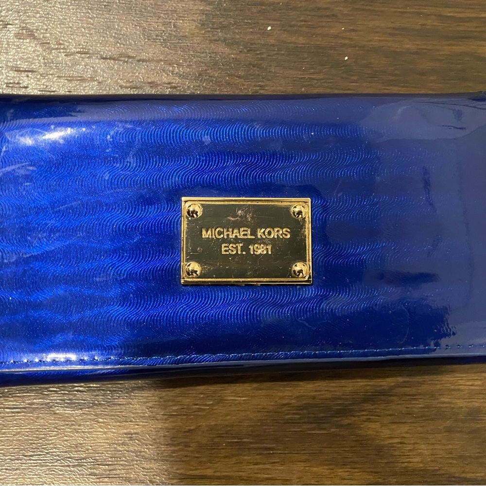Michael Kors Blue Patent Leather Wallet Clutch